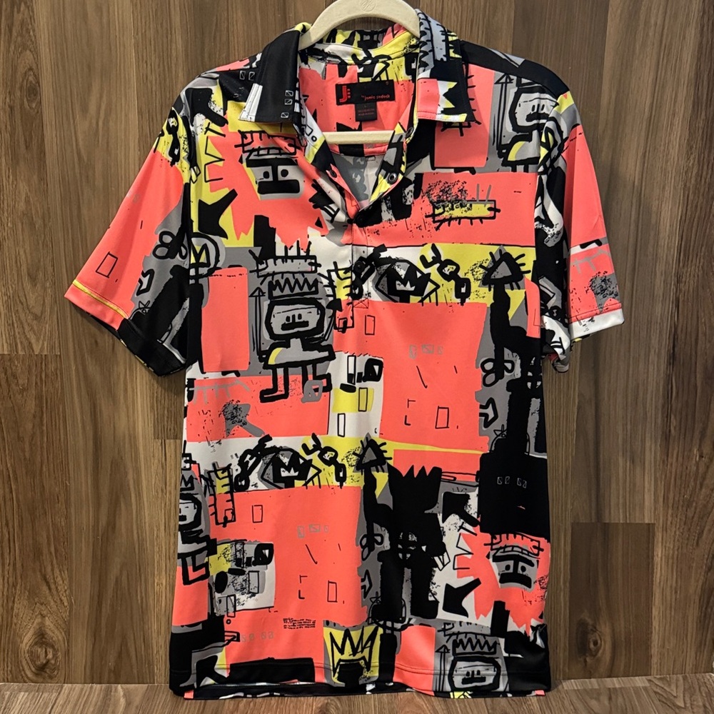 Men’s J by Jamie Sadock Graffiti All Over Print Snap Soft Polo L